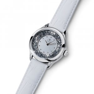 Ženska ura s kristali Swarovski Oliver Weber Rocks Steel white Leatherstrap