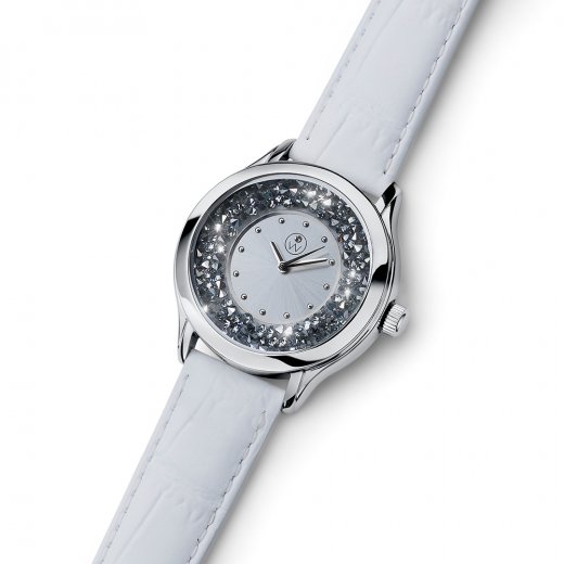 Ženska ura s kristali Swarovski Oliver Weber Rocks Steel white Leatherstrap