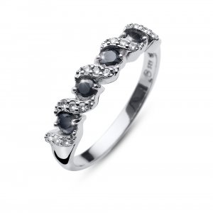 Srebrni prstan s kristali Swarovski Oliver Weber Paso black