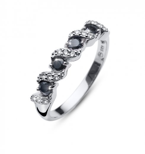 Srebrni prstan s kristali Swarovski Oliver Weber Paso black
