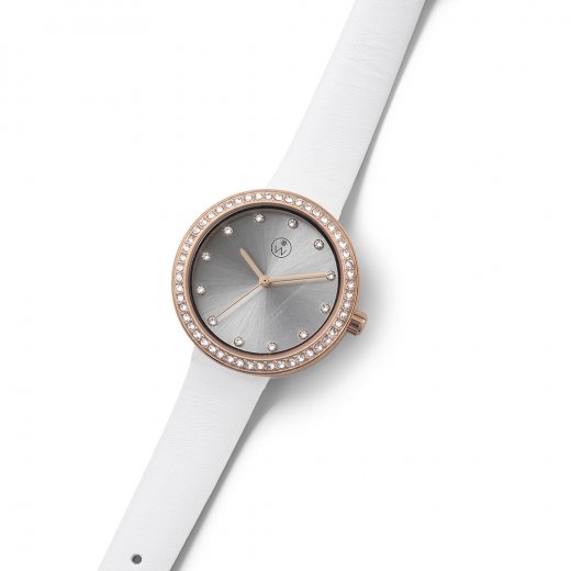 Ure s kristali Swarovski Oliver Weber Salzburg rose gold crystal white strap