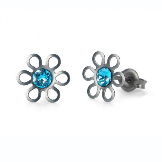 Uhani s kristali Swarovski Oliver Weber Sensitive PE Daisy aquamarine